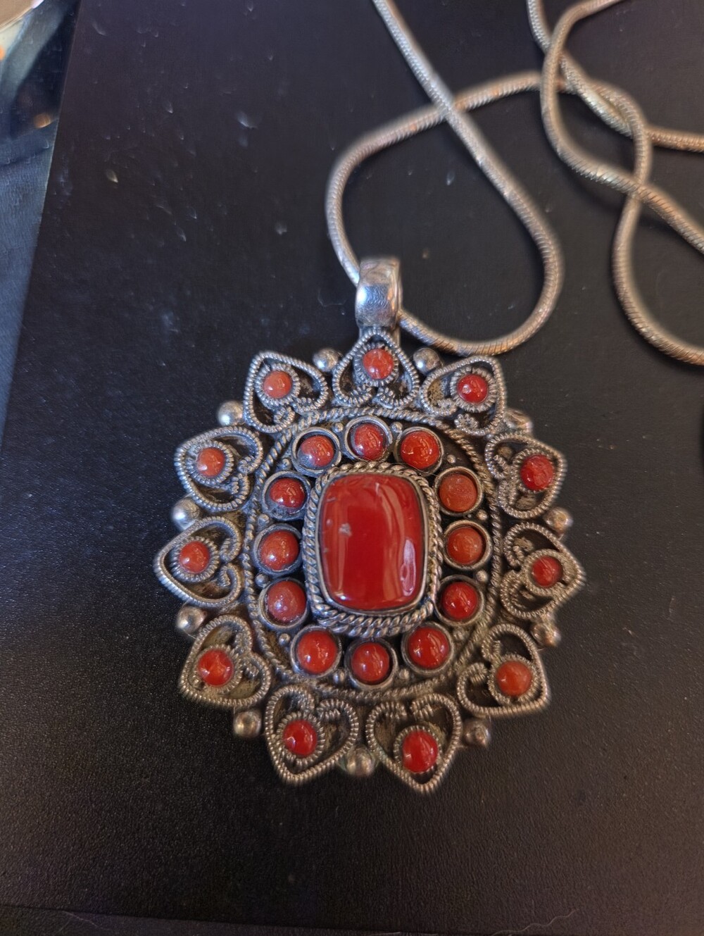 Coral And Sterling Silver Necklace